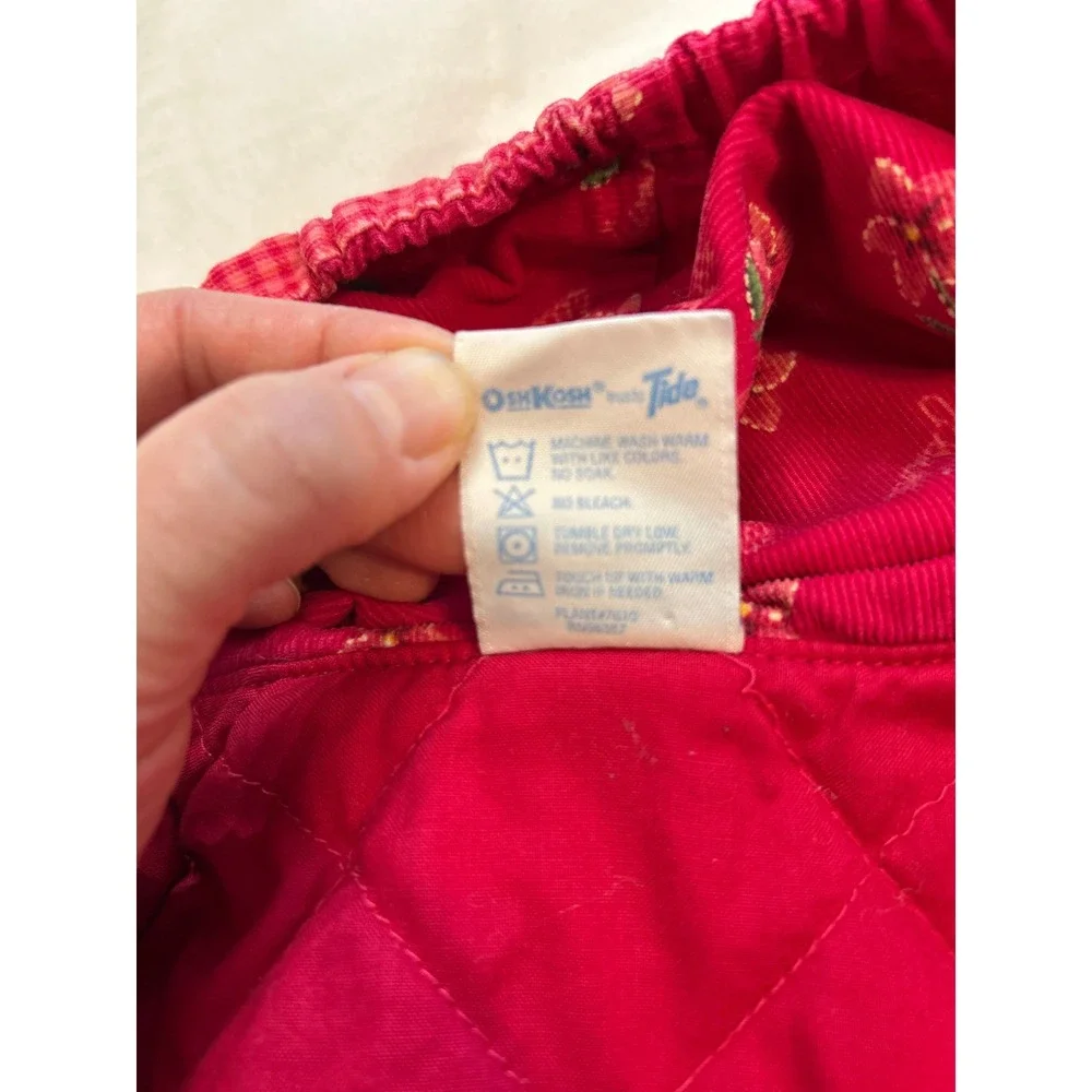 Unique Vintage Baby OshKosh Bgosh Pink Gingham Hooded Quilted Jacket Floral 12m‎